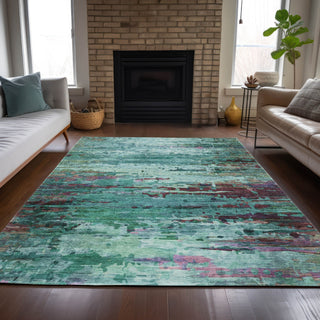 Piper Looms Chantille Abstract ACN2035 Teal Machine Washable Area Rug Lifestyle Image Feature