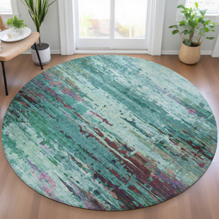 Piper Looms Chantille Abstract ACN2035 Teal Machine Washable Area Rug Round Lifestyle Image Feature