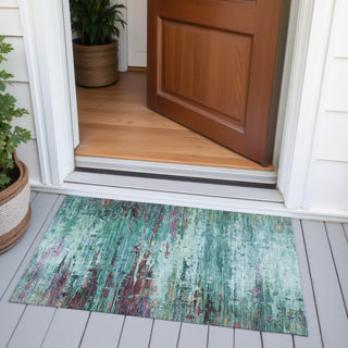 Piper Looms Chantille Abstract ACN2035 Teal Machine Washable Area Rug Scatter Outdoor Lifestyle Image Feature