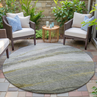 Piper Looms Chantille Swirls ACN2036 Aloe Machine Washable Area Rug Round Outdoor Lifestyle Image Feature