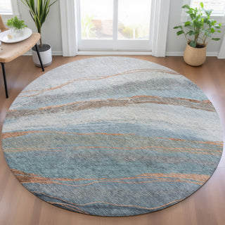 Piper Looms Chantille Swirls ACN2036 Blue Machine Washable Area Rug Round Lifestyle Image Feature