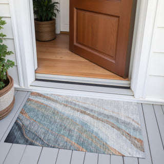 Piper Looms Chantille Swirls ACN2036 Blue Machine Washable Area Rug Scatter Outdoor Lifestyle Image Feature