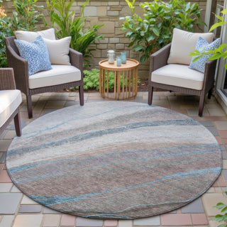 Piper Looms Chantille Swirls ACN2036 Brown Machine Washable Area Rug Round Outdoor Lifestyle Image Feature