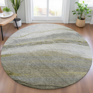 Piper Looms Chantille Swirls ACN2036 Pewter Machine Washable Area Rug Round Lifestyle Image Feature