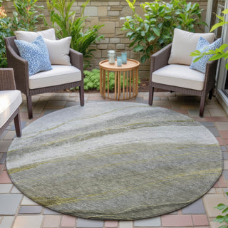 Piper Looms Chantille Swirls ACN2036 Pewter Machine Washable Area Rug Round Outdoor Lifestyle Image Feature