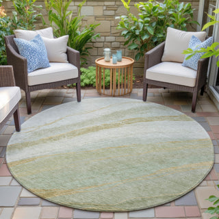 Piper Looms Chantille Swirls ACN2036 Sage Machine Washable Area Rug Round Outdoor Lifestyle Image Feature