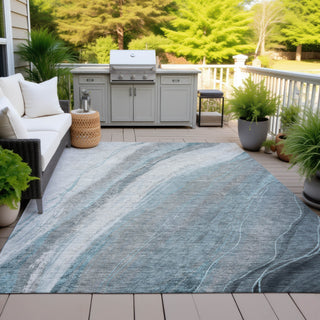 Piper Looms Chantille Swirls ACN2036 Teal Machine Washable Area Rug Outdoor Lifestyle Image Feature