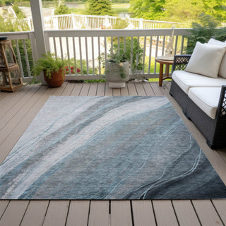 Piper Looms Chantille Swirls ACN2036 Teal Machine Washable Area Rug Outdoor Lifestyle Image Feature
