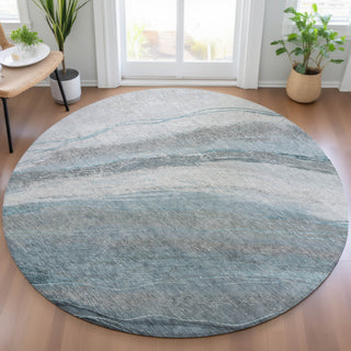 Piper Looms Chantille Swirls ACN2036 Teal Machine Washable Area Rug Round Lifestyle Image Feature