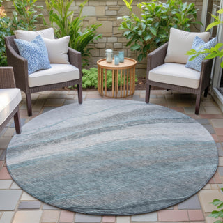 Piper Looms Chantille Swirls ACN2036 Teal Machine Washable Area Rug Round Outdoor Lifestyle Image Feature