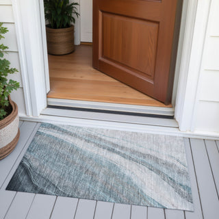 Piper Looms Chantille Swirls ACN2036 Teal Machine Washable Area Rug Scatter Outdoor Lifestyle Image Feature