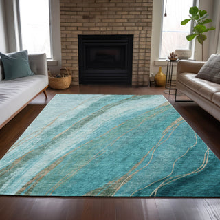 Piper Looms Chantille Swirls ACN2036 Turquoise Machine Washable Area Rug Lifestyle Image Feature