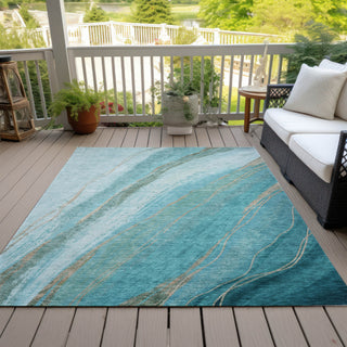 Piper Looms Chantille Swirls ACN2036 Turquoise Machine Washable Area Rug Outdoor Lifestyle Image Feature