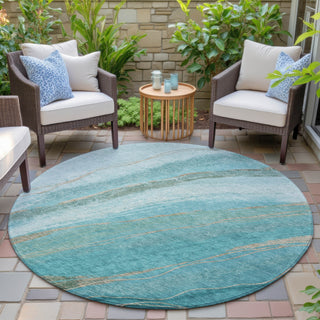 Piper Looms Chantille Swirls ACN2036 Turquoise Machine Washable Area Rug Round Outdoor Lifestyle Image Feature