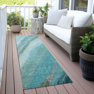 Piper Looms Chantille Swirls ACN2036 Turquoise Machine Washable Area Rug Runner Outdoor Lifestyle Image Feature