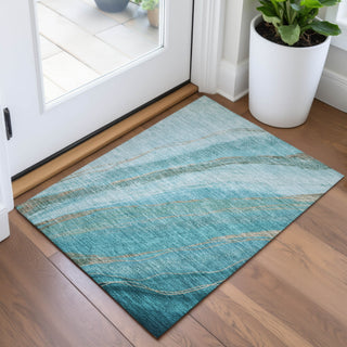 Piper Looms Chantille Swirls ACN2036 Turquoise Machine Washable Area Rug Scatter Lifestyle Image Feature