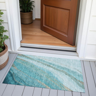 Piper Looms Chantille Swirls ACN2036 Turquoise Machine Washable Area Rug Scatter Outdoor Lifestyle Image Feature