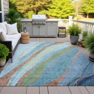 Piper Looms Chantille Swirls ACN2037 Blue Machine Washable Area Rug Outdoor Lifestyle Image Feature