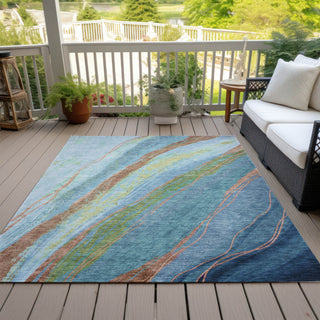 Piper Looms Chantille Swirls ACN2037 Blue Machine Washable Area Rug Outdoor Lifestyle Image Feature