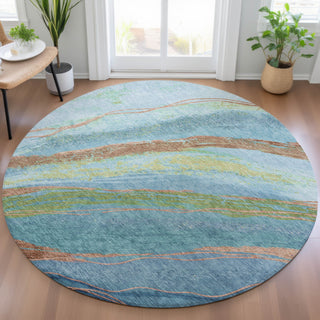 Piper Looms Chantille Swirls ACN2037 Blue Machine Washable Area Rug Round Lifestyle Image Feature
