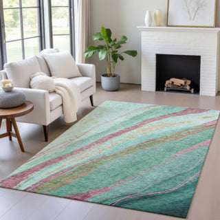 Piper Looms Chantille Swirls ACN2037 Green Machine Washable Area Rug Lifestyle Image Feature