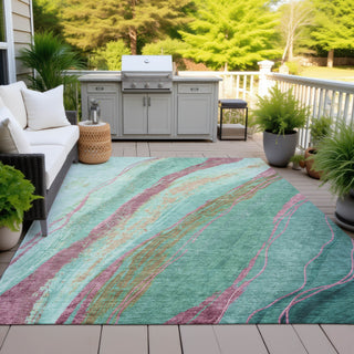 Piper Looms Chantille Swirls ACN2037 Green Machine Washable Area Rug Outdoor Lifestyle Image Feature