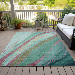 Piper Looms Chantille Swirls ACN2037 Green Machine Washable Area Rug Outdoor Lifestyle Image Feature