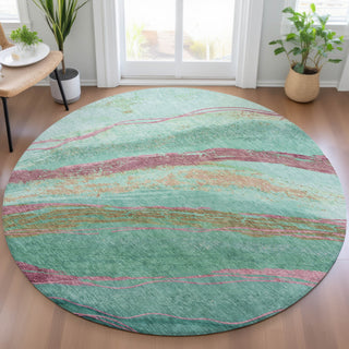 Piper Looms Chantille Swirls ACN2037 Green Machine Washable Area Rug Round Lifestyle Image Feature