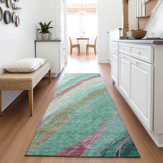 Piper Looms Chantille Swirls ACN2037 Green Machine Washable Area Rug Runner Lifestyle Image Feature
