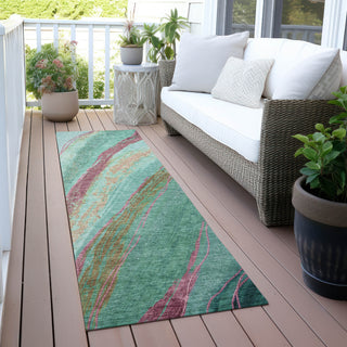 Piper Looms Chantille Swirls ACN2037 Green Machine Washable Area Rug Runner Outdoor Lifestyle Image Feature