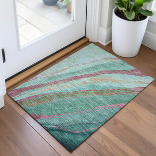 Piper Looms Chantille Swirls ACN2037 Green Machine Washable Area Rug Scatter Lifestyle Image Feature