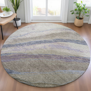 Piper Looms Chantille Swirls ACN2037 Mocha Machine Washable Area Rug Round Lifestyle Image Feature