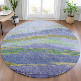 Piper Looms Chantille Swirls ACN2037 Purple Machine Washable Area Rug Round Lifestyle Image Feature