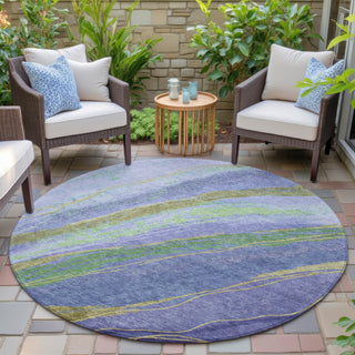 Piper Looms Chantille Swirls ACN2037 Purple Machine Washable Area Rug Round Outdoor Lifestyle Image Feature