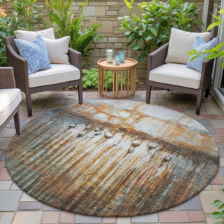 Piper Looms Chantille Abstract ACN2038 Paprika Machine Washable Area Rug Round Outdoor Lifestyle Image Feature
