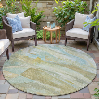 Piper Looms Chantille Abstract ACN2039 Beige Machine Washable Area Rug Round Outdoor Lifestyle Image Feature