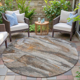 Piper Looms Chantille Abstract ACN2039 Brown Machine Washable Area Rug Round Outdoor Lifestyle Image Feature