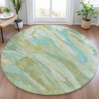 Piper Looms Chantille Abstract ACN2039 Green Machine Washable Area Rug Round Lifestyle Image Feature