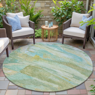 Piper Looms Chantille Abstract ACN2039 Green Machine Washable Area Rug Round Outdoor Lifestyle Image Feature