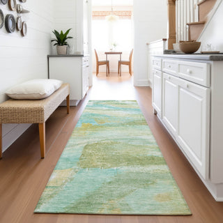 Piper Looms Chantille Abstract ACN2039 Green Machine Washable Area Rug Runner Lifestyle Image Feature