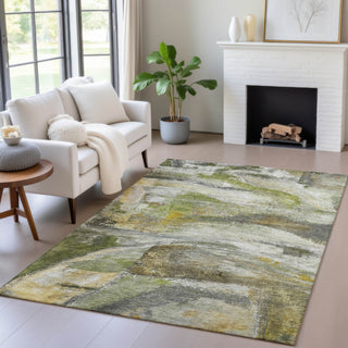 Piper Looms Chantille Abstract ACN2039 Olive Machine Washable Area Rug Lifestyle Image Feature