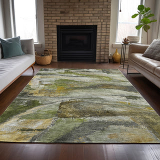 Piper Looms Chantille Abstract ACN2039 Olive Machine Washable Area Rug Lifestyle Image Feature
