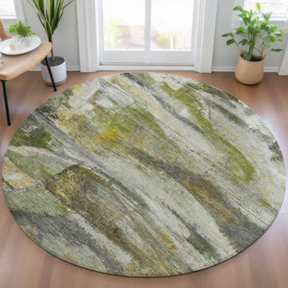 Piper Looms Chantille Abstract ACN2039 Olive Machine Washable Area Rug Round Lifestyle Image Feature
