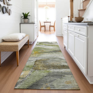 Piper Looms Chantille Abstract ACN2039 Olive Machine Washable Area Rug Runner Lifestyle Image Feature