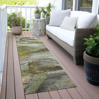 Piper Looms Chantille Abstract ACN2039 Olive Machine Washable Area Rug Runner Outdoor Lifestyle Image Feature