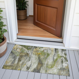Piper Looms Chantille Abstract ACN2039 Olive Machine Washable Area Rug Scatter Outdoor Lifestyle Image Feature