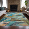 Piper Looms Chantille Abstract ACN2039 Teal Machine Washable Area Rug Lifestyle Image Feature