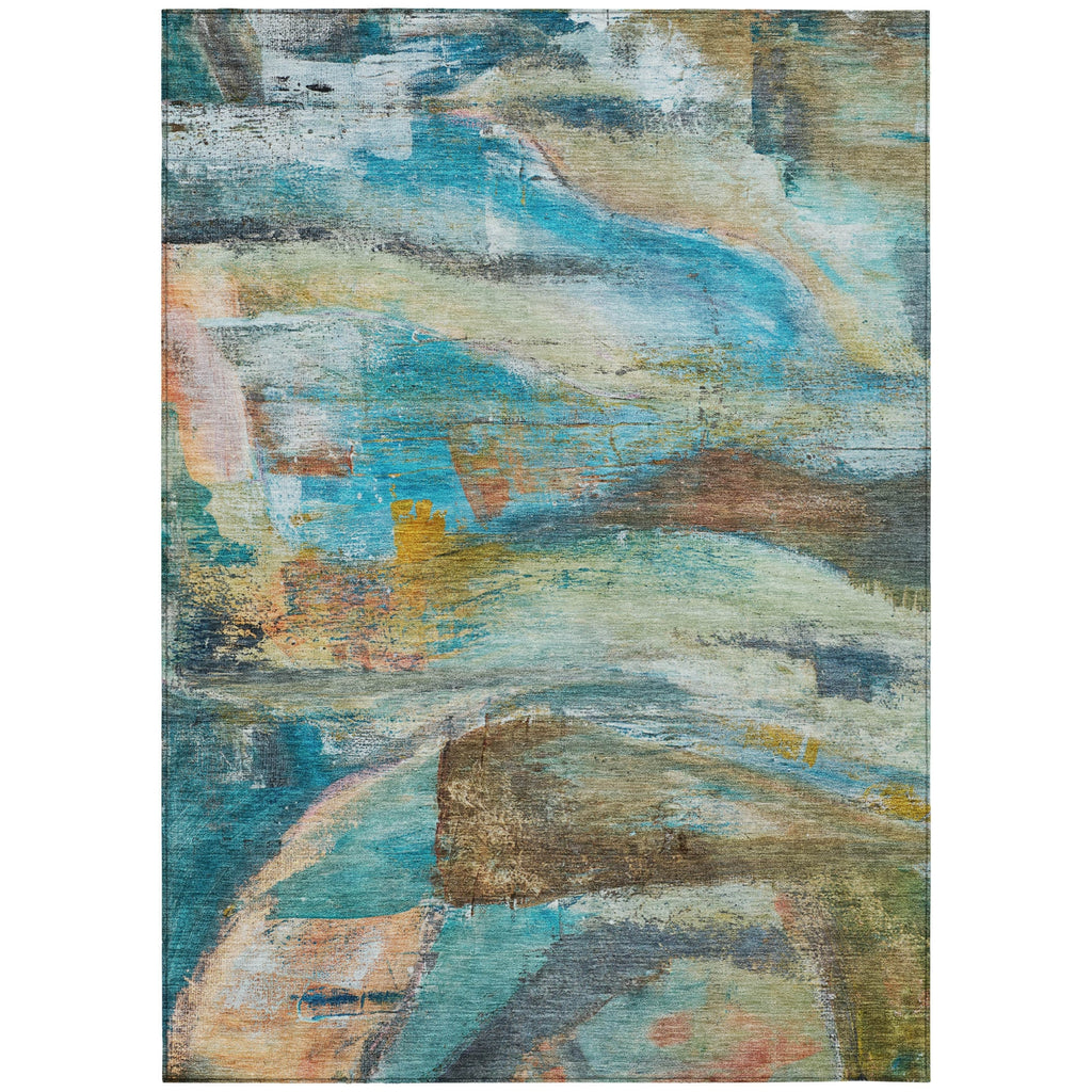 Piper Looms Chantille Abstract ACN2039 Teal Machine Washable Area Rug main image