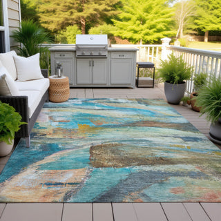 Piper Looms Chantille Abstract ACN2039 Teal Machine Washable Area Rug Outdoor Lifestyle Image Feature
