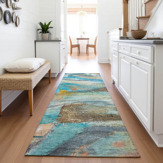 Piper Looms Chantille Abstract ACN2039 Teal Machine Washable Area Rug Runner Lifestyle Image Feature